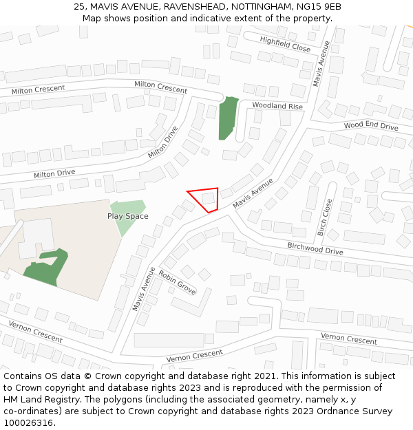 25, MAVIS AVENUE, RAVENSHEAD, NOTTINGHAM, NG15 9EB: Location map and indicative extent of plot