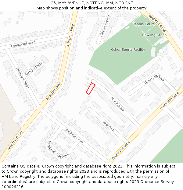 25, MAY AVENUE, NOTTINGHAM, NG8 2NE: Location map and indicative extent of plot