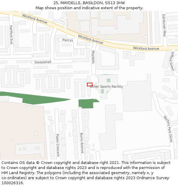 25, MAYDELLS, BASILDON, SS13 3HW: Location map and indicative extent of plot