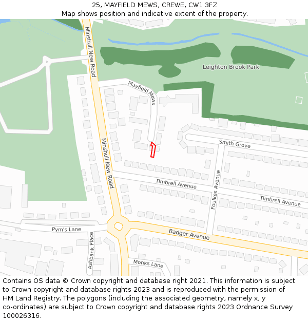 25, MAYFIELD MEWS, CREWE, CW1 3FZ: Location map and indicative extent of plot