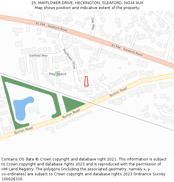 25, MAYFLOWER DRIVE, HECKINGTON, SLEAFORD, NG34 9UX: Location map and indicative extent of plot