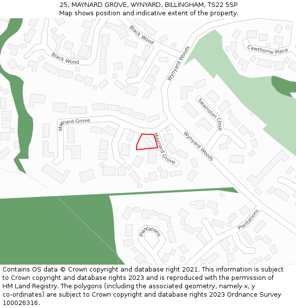 25, MAYNARD GROVE, WYNYARD, BILLINGHAM, TS22 5SP: Location map and indicative extent of plot