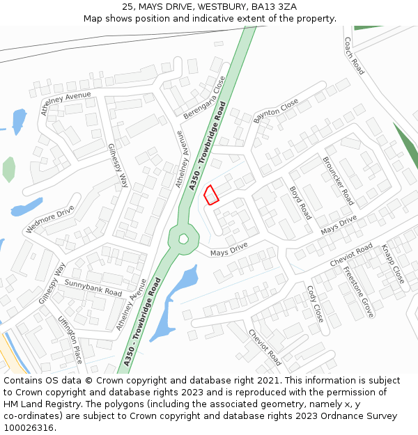 25, MAYS DRIVE, WESTBURY, BA13 3ZA: Location map and indicative extent of plot