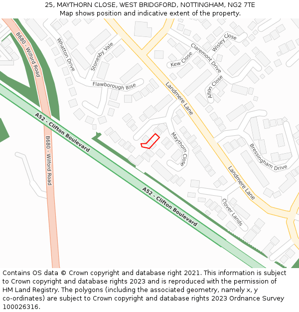 25, MAYTHORN CLOSE, WEST BRIDGFORD, NOTTINGHAM, NG2 7TE: Location map and indicative extent of plot