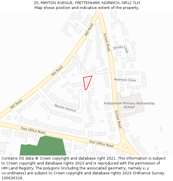 25, MAYTON AVENUE, FRETTENHAM, NORWICH, NR12 7LH: Location map and indicative extent of plot