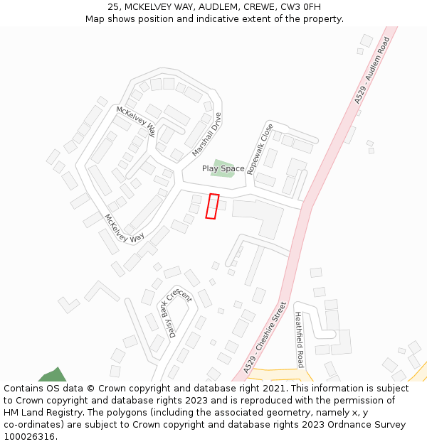 25, MCKELVEY WAY, AUDLEM, CREWE, CW3 0FH: Location map and indicative extent of plot