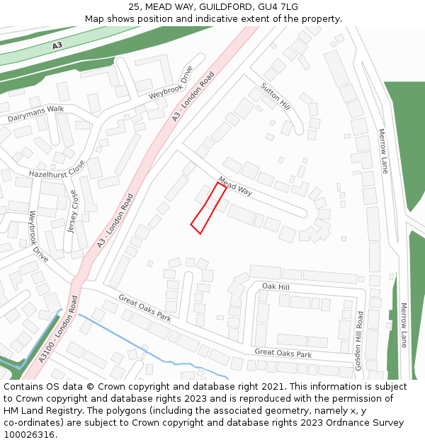 25, MEAD WAY, GUILDFORD, GU4 7LG: Location map and indicative extent of plot