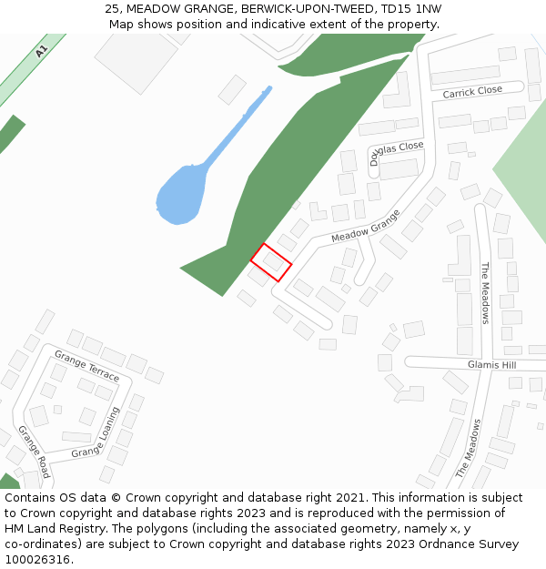 25, MEADOW GRANGE, BERWICK-UPON-TWEED, TD15 1NW: Location map and indicative extent of plot