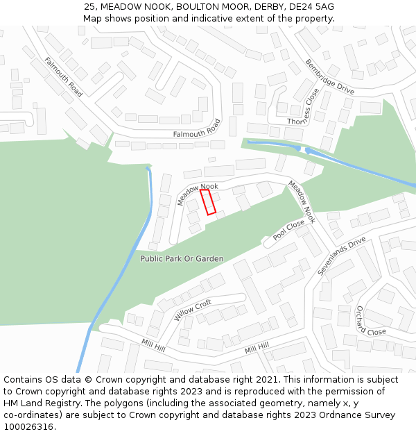 25, MEADOW NOOK, BOULTON MOOR, DERBY, DE24 5AG: Location map and indicative extent of plot