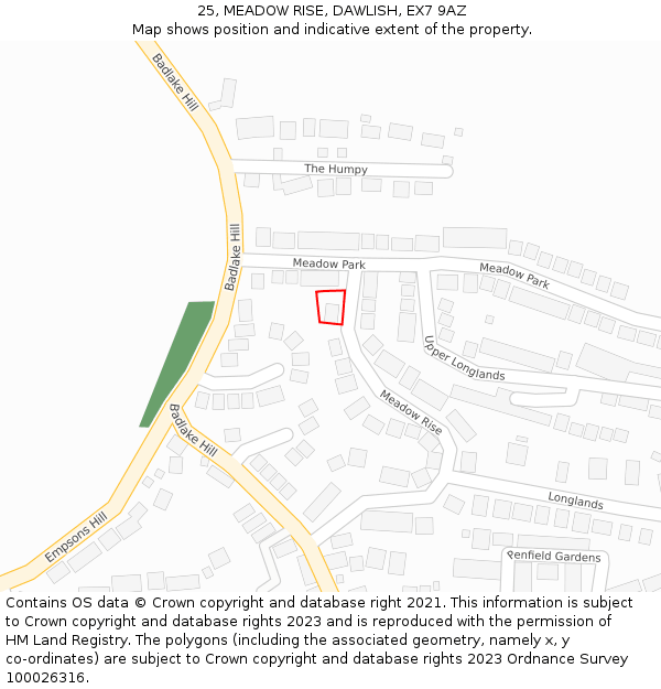 25, MEADOW RISE, DAWLISH, EX7 9AZ: Location map and indicative extent of plot