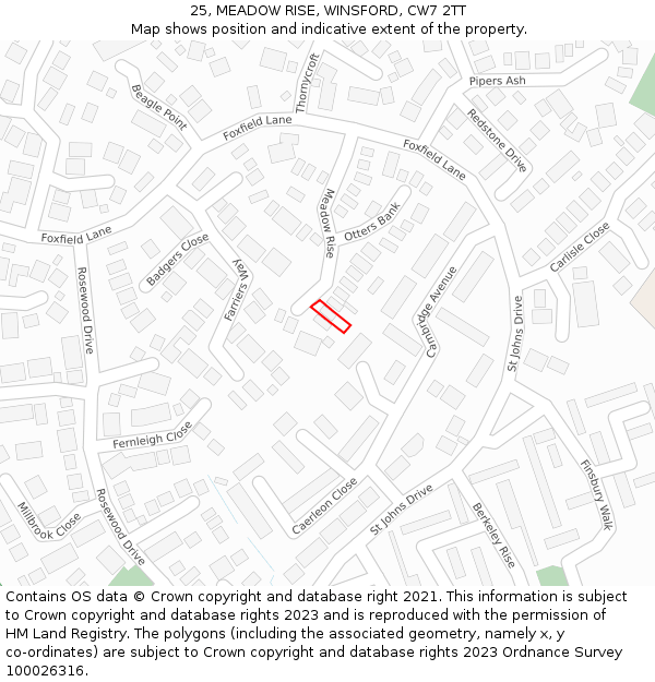 25, MEADOW RISE, WINSFORD, CW7 2TT: Location map and indicative extent of plot