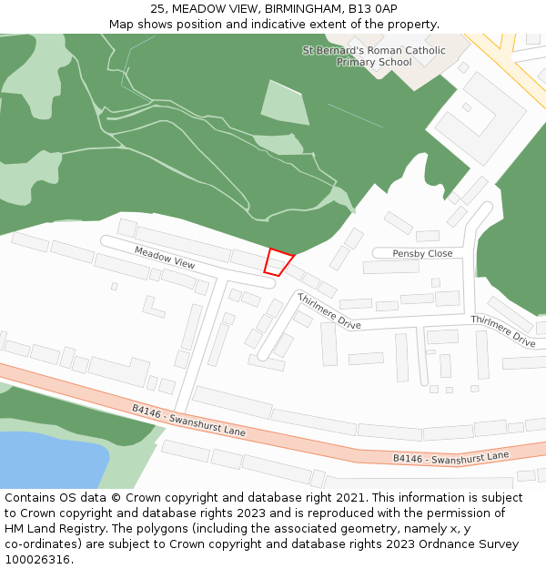 25, MEADOW VIEW, BIRMINGHAM, B13 0AP: Location map and indicative extent of plot