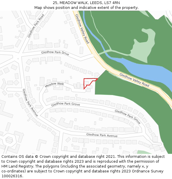 25, MEADOW WALK, LEEDS, LS7 4RN: Location map and indicative extent of plot