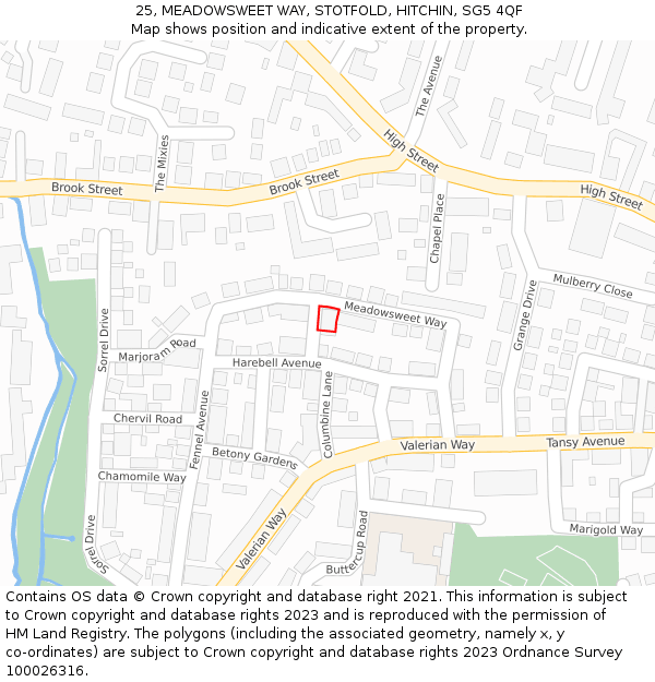 25, MEADOWSWEET WAY, STOTFOLD, HITCHIN, SG5 4QF: Location map and indicative extent of plot