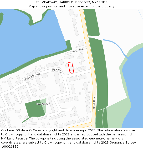 25, MEADWAY, HARROLD, BEDFORD, MK43 7DR: Location map and indicative extent of plot