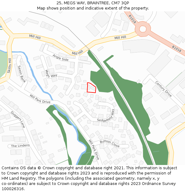 25, MEGS WAY, BRAINTREE, CM7 3QP: Location map and indicative extent of plot