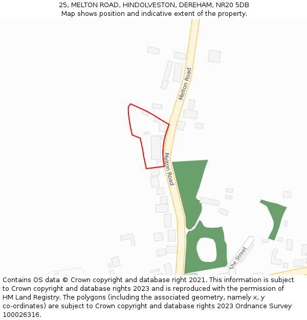 25, MELTON ROAD, HINDOLVESTON, DEREHAM, NR20 5DB: Location map and indicative extent of plot