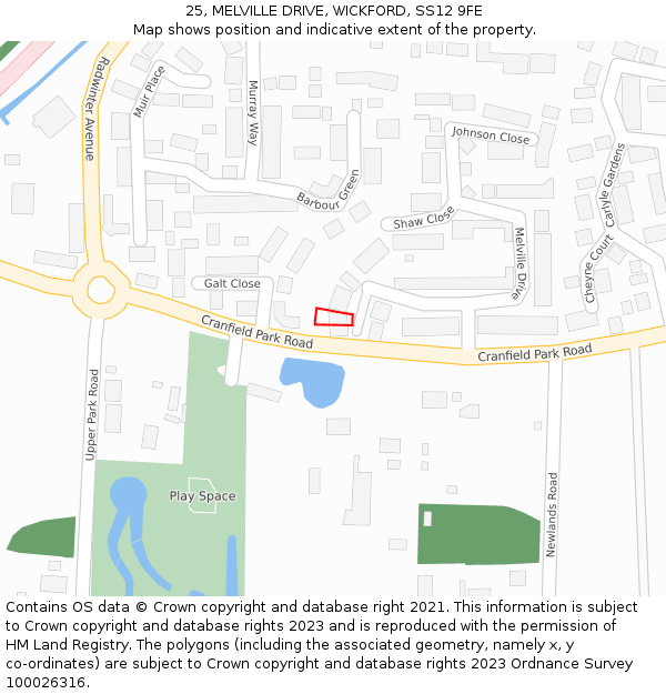 25, MELVILLE DRIVE, WICKFORD, SS12 9FE: Location map and indicative extent of plot