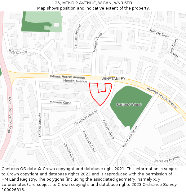 25, MENDIP AVENUE, WIGAN, WN3 6EB: Location map and indicative extent of plot