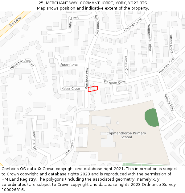 25, MERCHANT WAY, COPMANTHORPE, YORK, YO23 3TS: Location map and indicative extent of plot