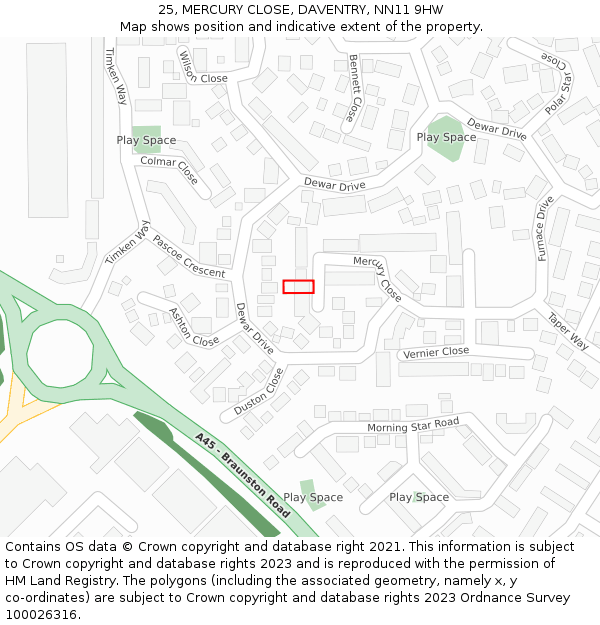 25, MERCURY CLOSE, DAVENTRY, NN11 9HW: Location map and indicative extent of plot