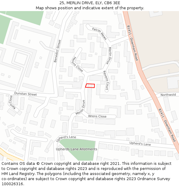 25, MERLIN DRIVE, ELY, CB6 3EE: Location map and indicative extent of plot