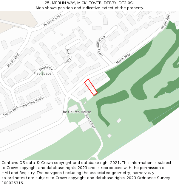 25, MERLIN WAY, MICKLEOVER, DERBY, DE3 0SL: Location map and indicative extent of plot