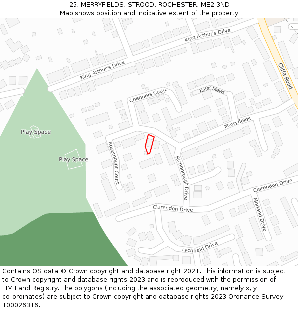 25, MERRYFIELDS, STROOD, ROCHESTER, ME2 3ND: Location map and indicative extent of plot