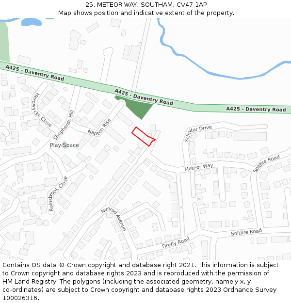 25, METEOR WAY, SOUTHAM, CV47 1AP: Location map and indicative extent of plot