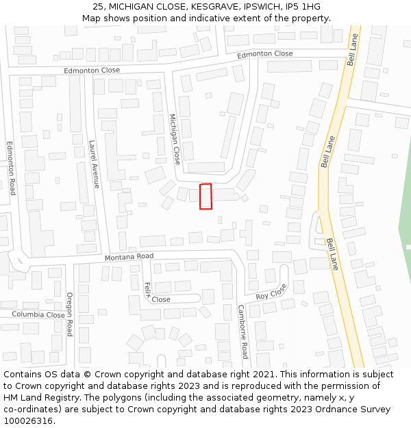 25, MICHIGAN CLOSE, KESGRAVE, IPSWICH, IP5 1HG: Location map and indicative extent of plot