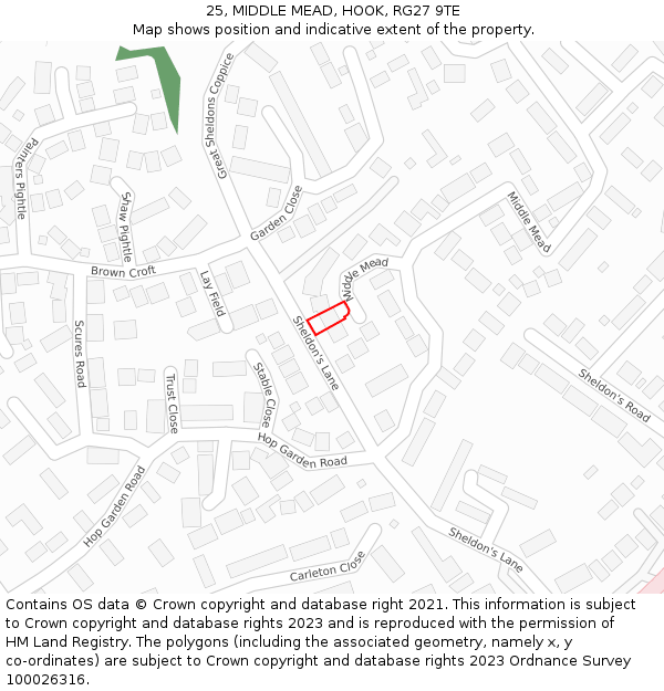 25, MIDDLE MEAD, HOOK, RG27 9TE: Location map and indicative extent of plot