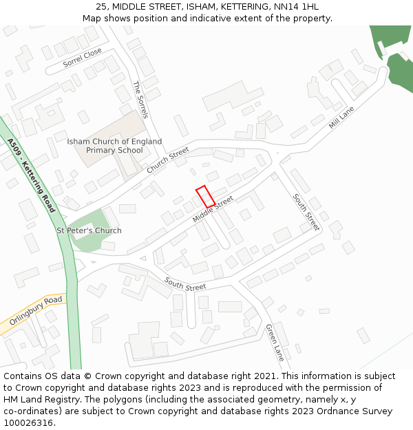 25, MIDDLE STREET, ISHAM, KETTERING, NN14 1HL: Location map and indicative extent of plot