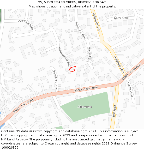 25, MIDDLEMASS GREEN, PEWSEY, SN9 5AZ: Location map and indicative extent of plot