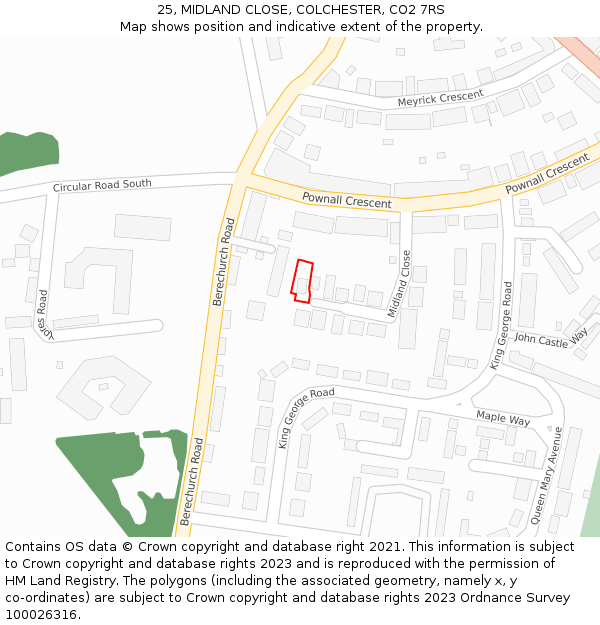 25, MIDLAND CLOSE, COLCHESTER, CO2 7RS: Location map and indicative extent of plot