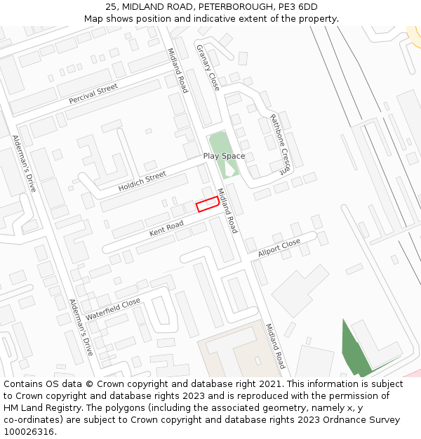 25, MIDLAND ROAD, PETERBOROUGH, PE3 6DD: Location map and indicative extent of plot