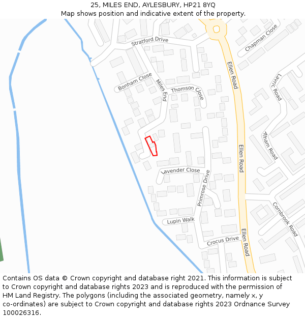 25, MILES END, AYLESBURY, HP21 8YQ: Location map and indicative extent of plot