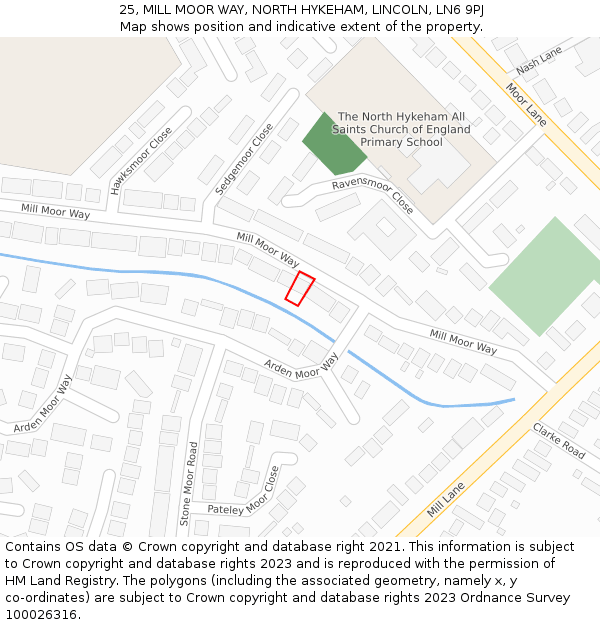 25, MILL MOOR WAY, NORTH HYKEHAM, LINCOLN, LN6 9PJ: Location map and indicative extent of plot