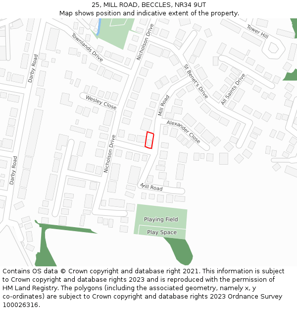 25, MILL ROAD, BECCLES, NR34 9UT: Location map and indicative extent of plot