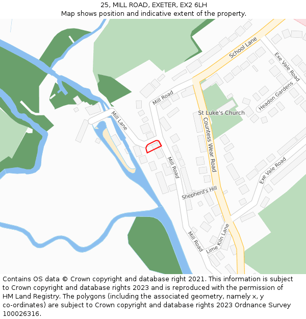 25, MILL ROAD, EXETER, EX2 6LH: Location map and indicative extent of plot