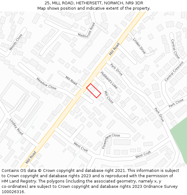 25, MILL ROAD, HETHERSETT, NORWICH, NR9 3DR: Location map and indicative extent of plot