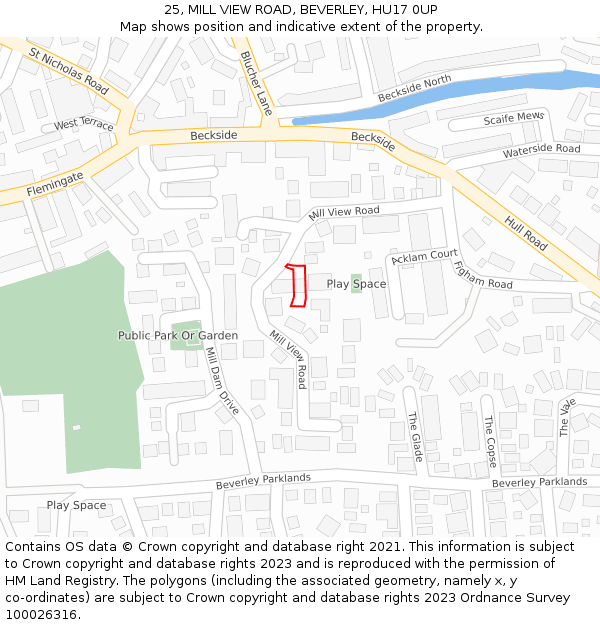 25, MILL VIEW ROAD, BEVERLEY, HU17 0UP: Location map and indicative extent of plot