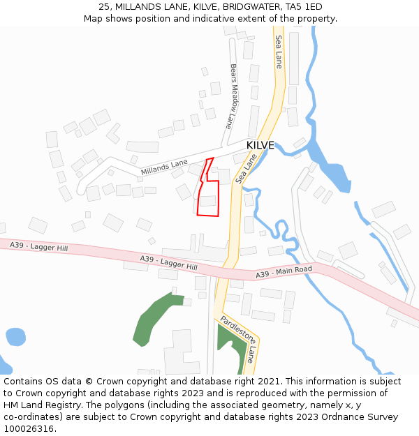 25, MILLANDS LANE, KILVE, BRIDGWATER, TA5 1ED: Location map and indicative extent of plot