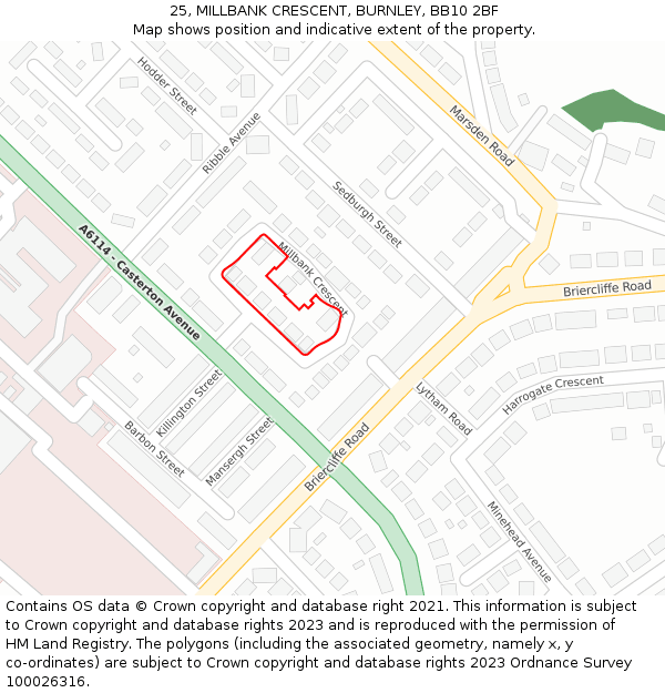 25, MILLBANK CRESCENT, BURNLEY, BB10 2BF: Location map and indicative extent of plot