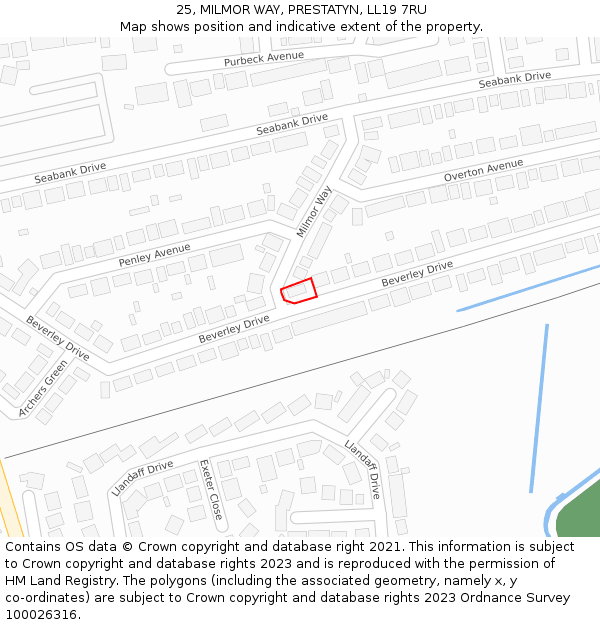 25, MILMOR WAY, PRESTATYN, LL19 7RU: Location map and indicative extent of plot