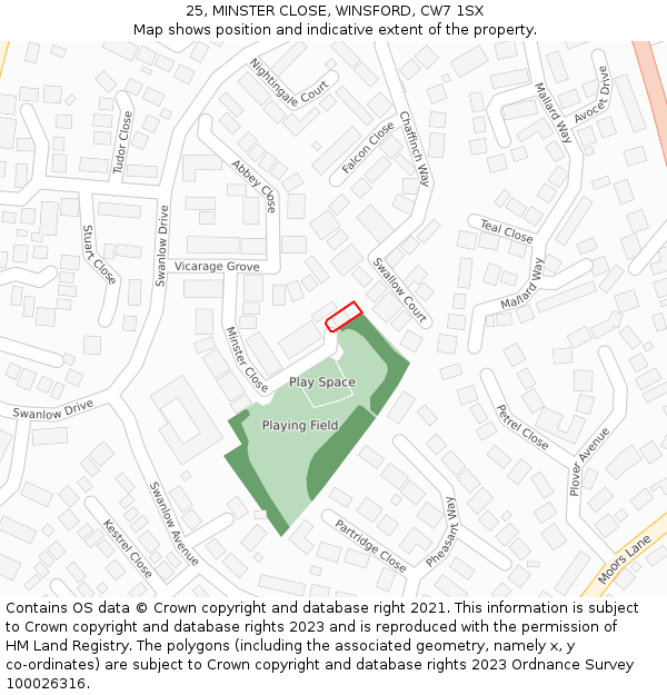 25, MINSTER CLOSE, WINSFORD, CW7 1SX: Location map and indicative extent of plot