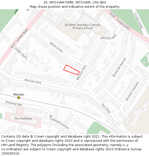 25, MITCHAM PARK, MITCHAM, CR4 4EN: Location map and indicative extent of plot