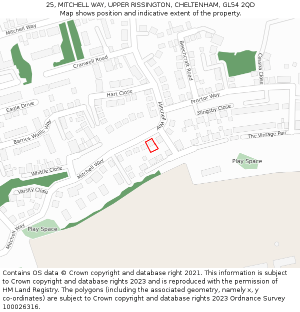 25, MITCHELL WAY, UPPER RISSINGTON, CHELTENHAM, GL54 2QD: Location map and indicative extent of plot