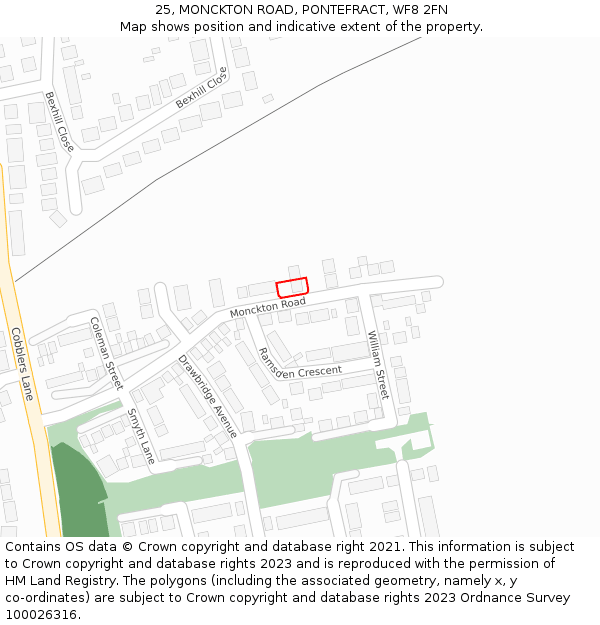 25, MONCKTON ROAD, PONTEFRACT, WF8 2FN: Location map and indicative extent of plot