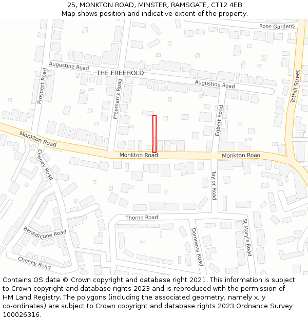 25, MONKTON ROAD, MINSTER, RAMSGATE, CT12 4EB: Location map and indicative extent of plot