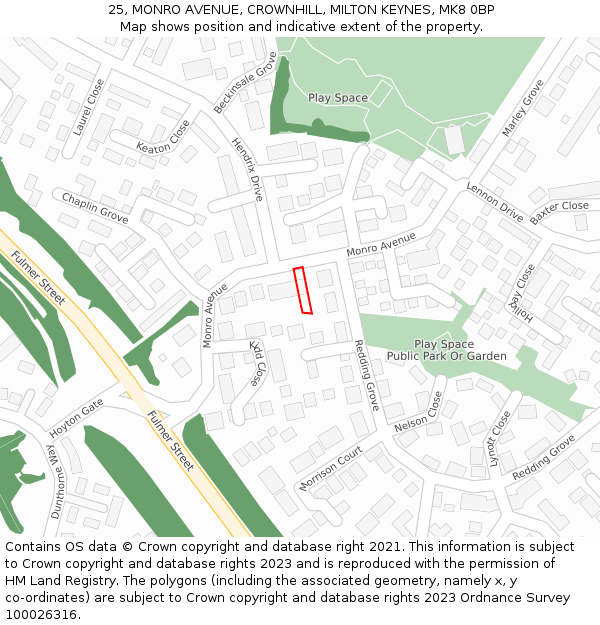 25, MONRO AVENUE, CROWNHILL, MILTON KEYNES, MK8 0BP: Location map and indicative extent of plot